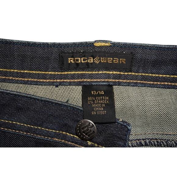 Rocawear Women’s Flare Leg Jeans Size 13 Dark Wash Embroidered Pocket Mid Rise - Picture 6 of 6
